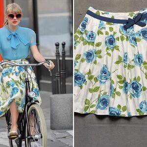 Mini Boden Girls Blue Rose Floral Skirt 11–12Y Pleated Taylor Swift Inspired